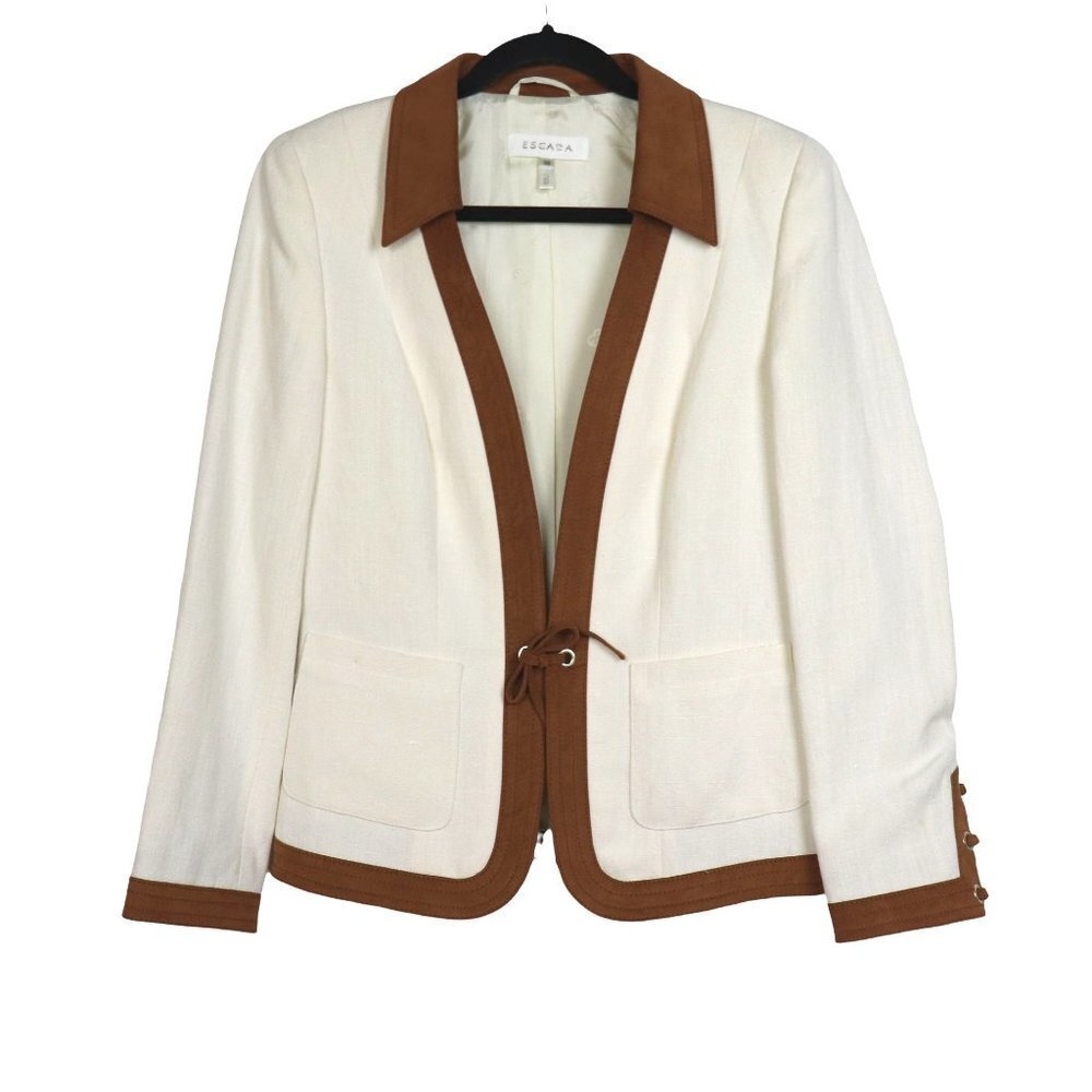Escada Vintage Silk Linen Ecru Western Cream Blazer Jacket